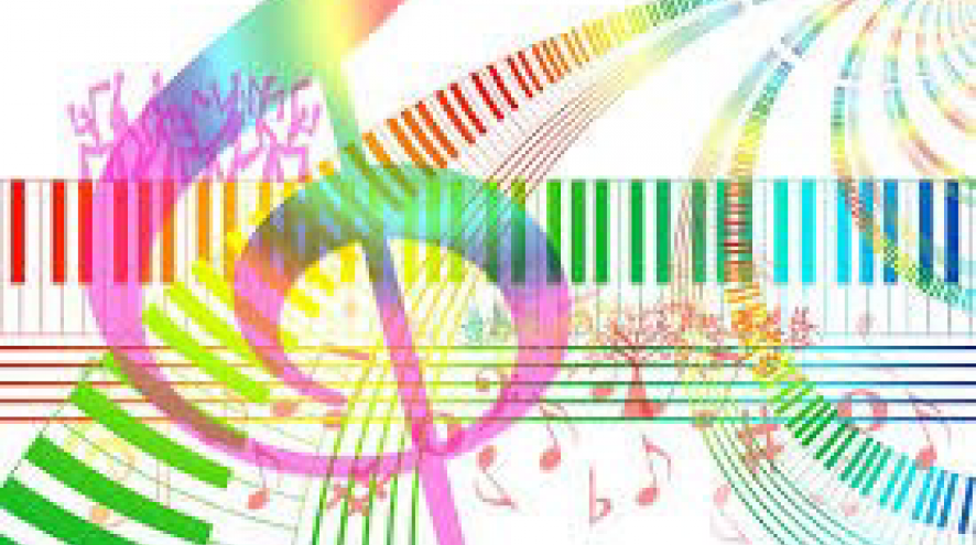 image of a treble clef and keyboard